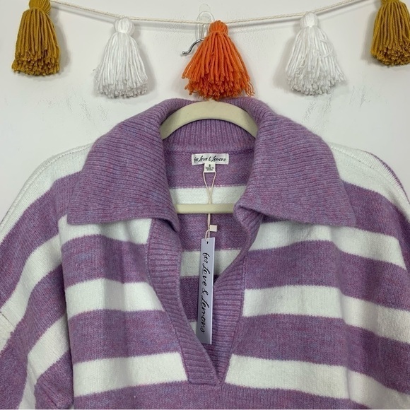 NWT For Love & Lemons Maud Boxy Crop Purple White Sweater Size Small - Picture 4 of 11